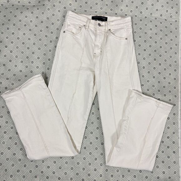 Veronica Beard Womens Dylan Pintuck High Rise Full Length Straight Jeans Ecru 26 - Picture 7 of 11